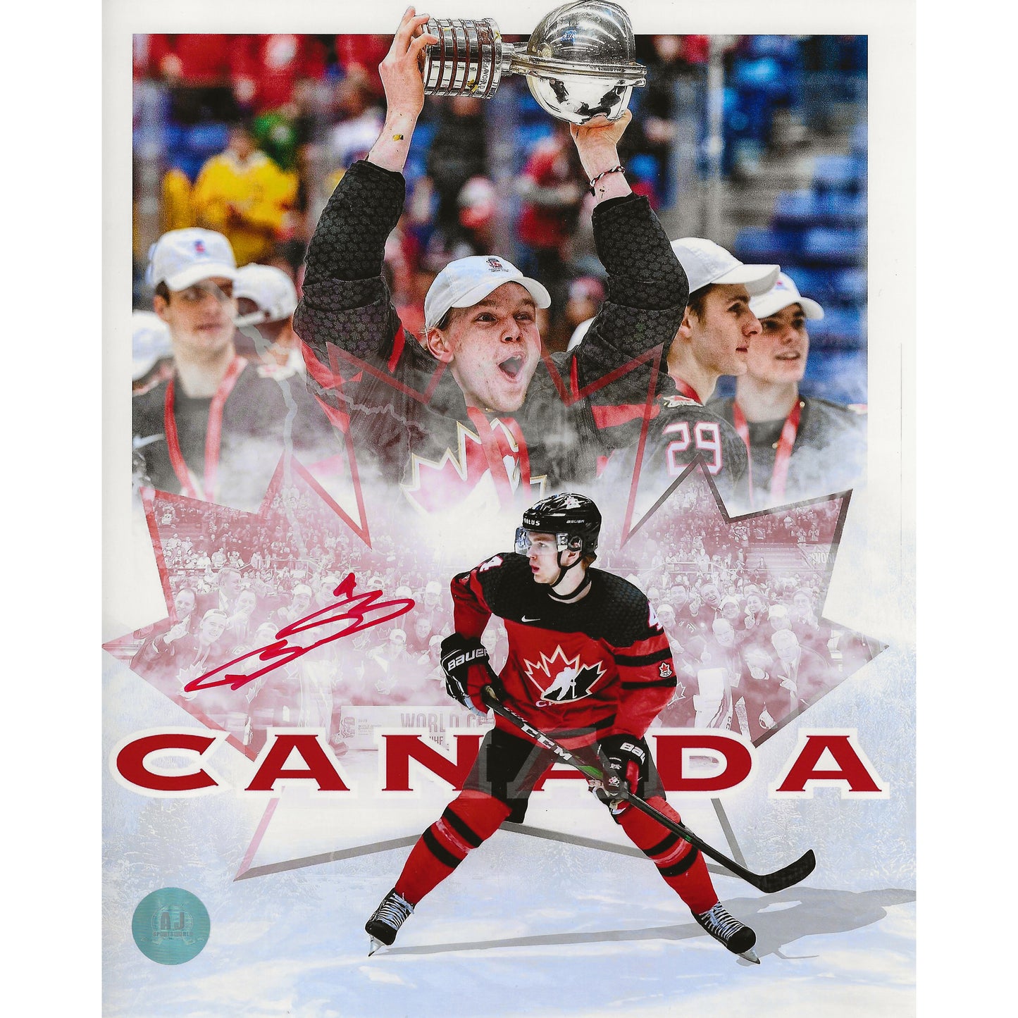 Bowen Byram Autographed Team Canada 2020 World Juniors Artwork 8x10 Photo