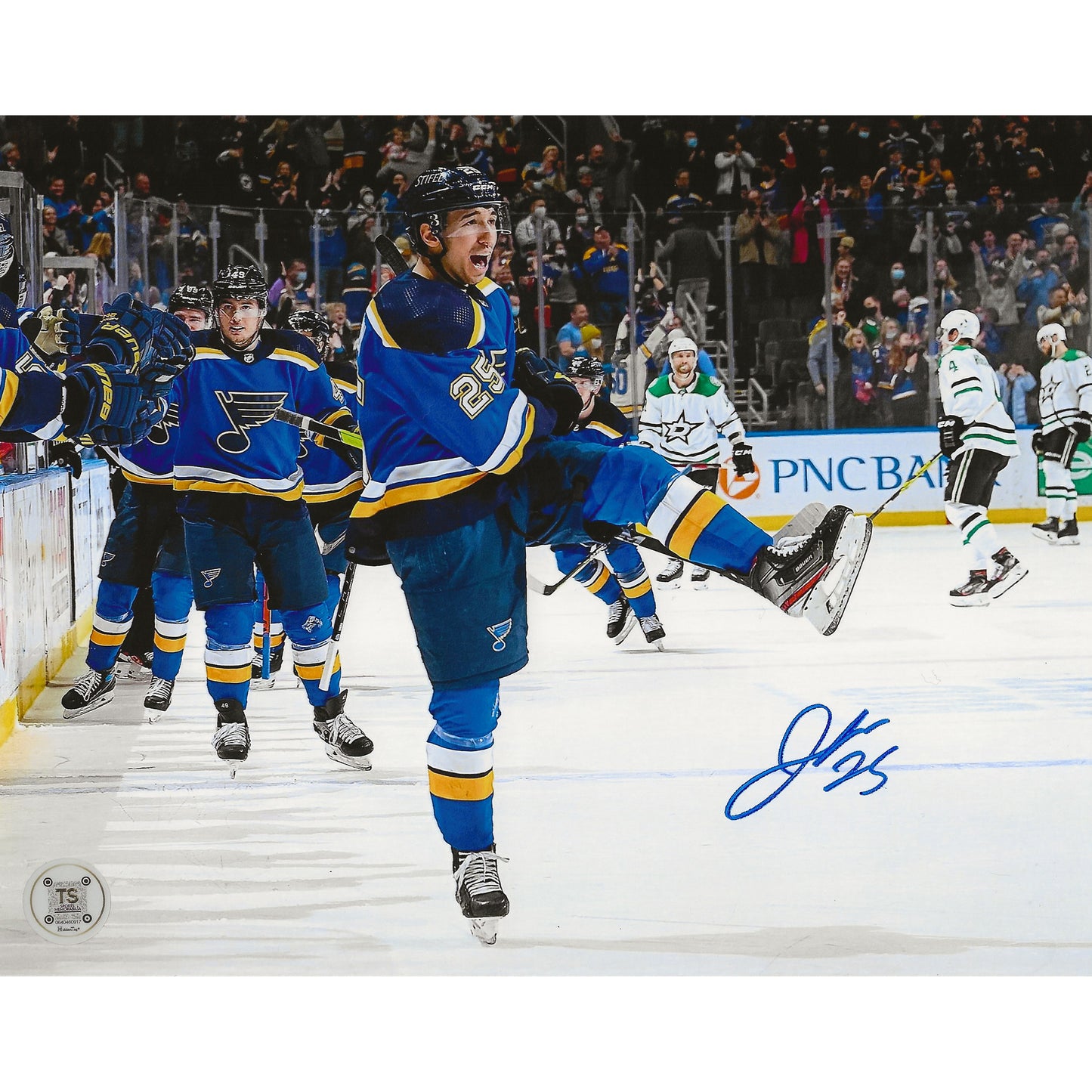 Jordan Kyrou Autographed St. Louis Blues Goal Celebration 8x10 Photo