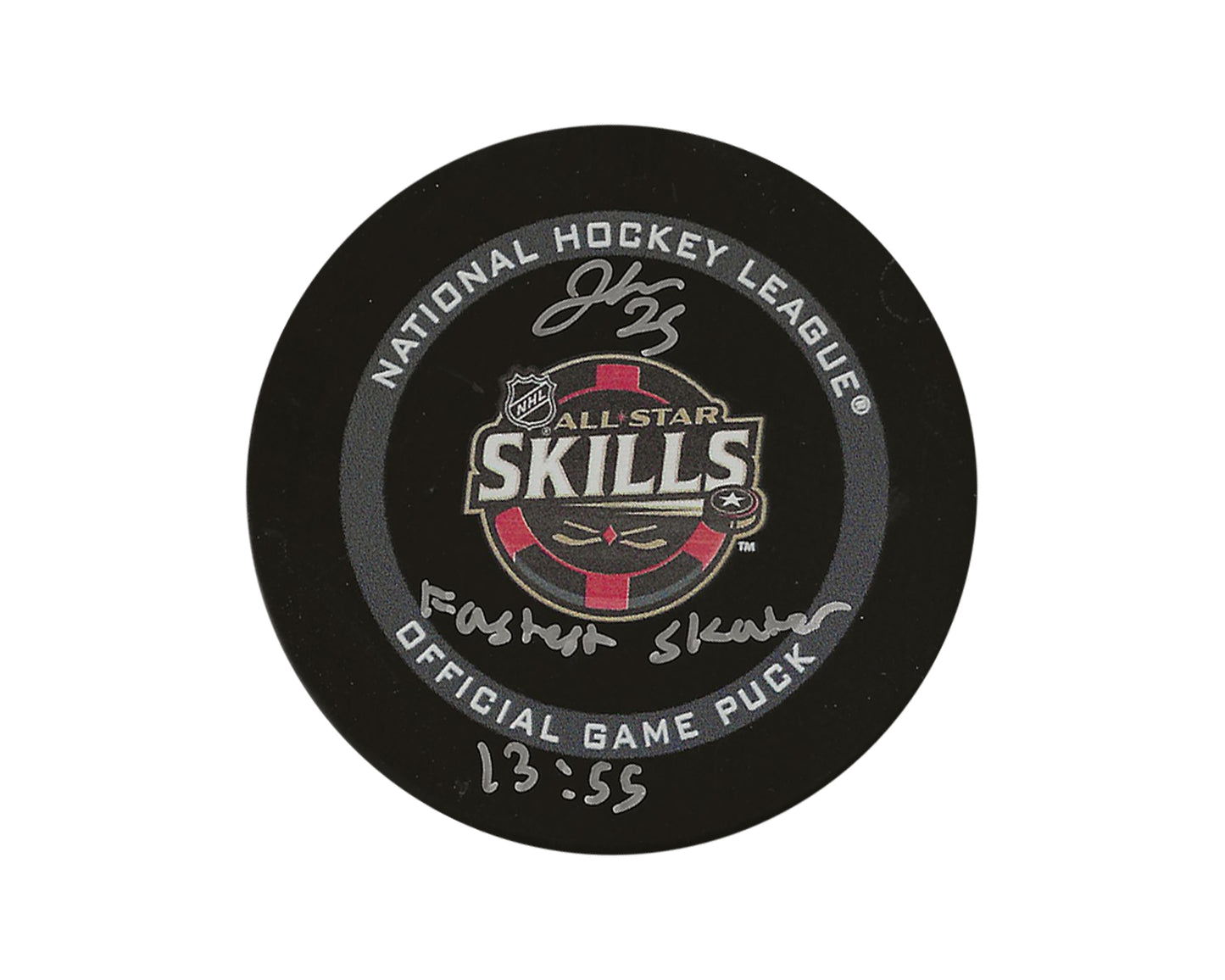 Jordan Kyrou Autographed 2022 All-Star Skills Competition Official Game Puck Inscribed "Fastest Skater 13:55"
