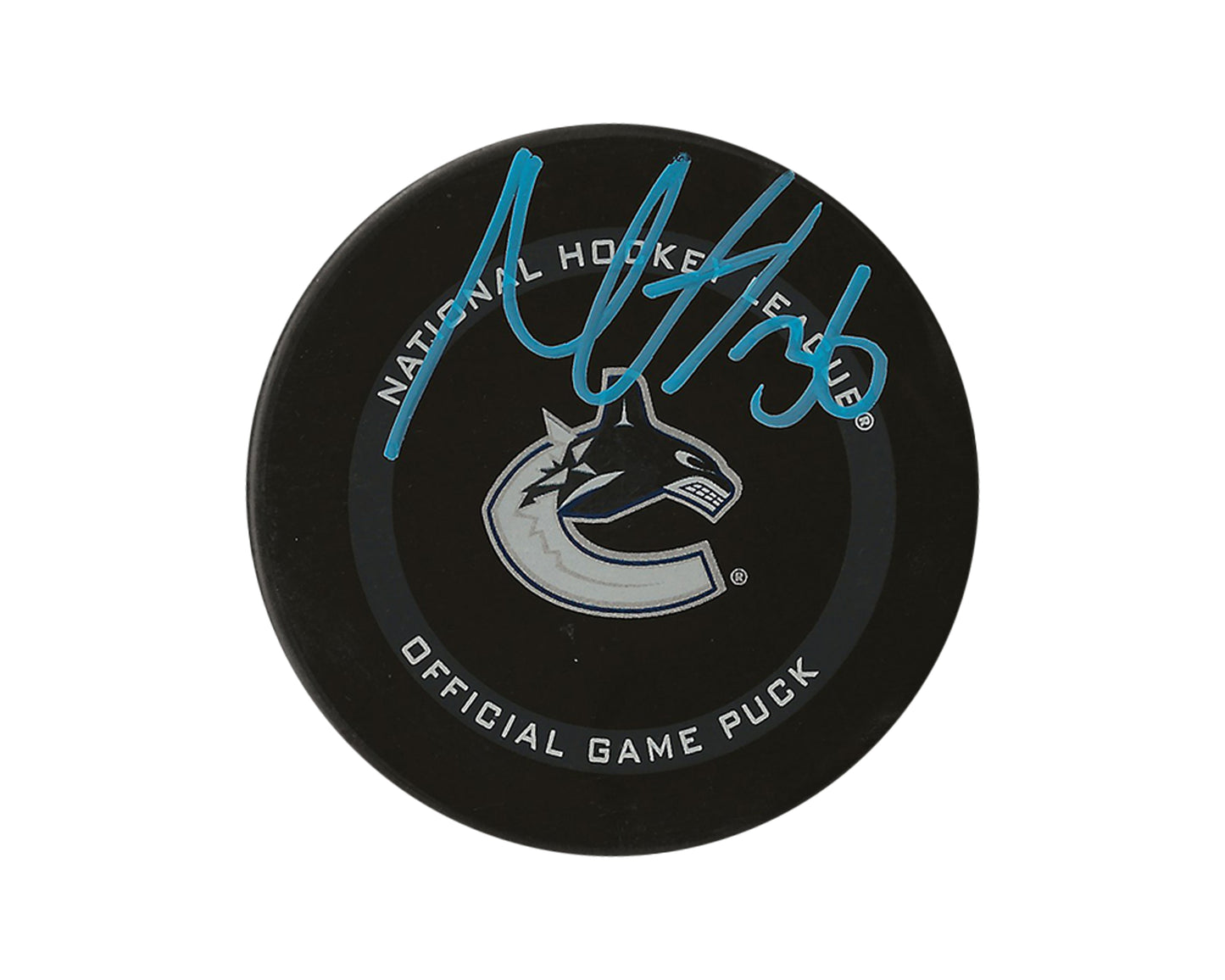 Nils Hoglander Autographed Vancouver Canucks Official Game Puck