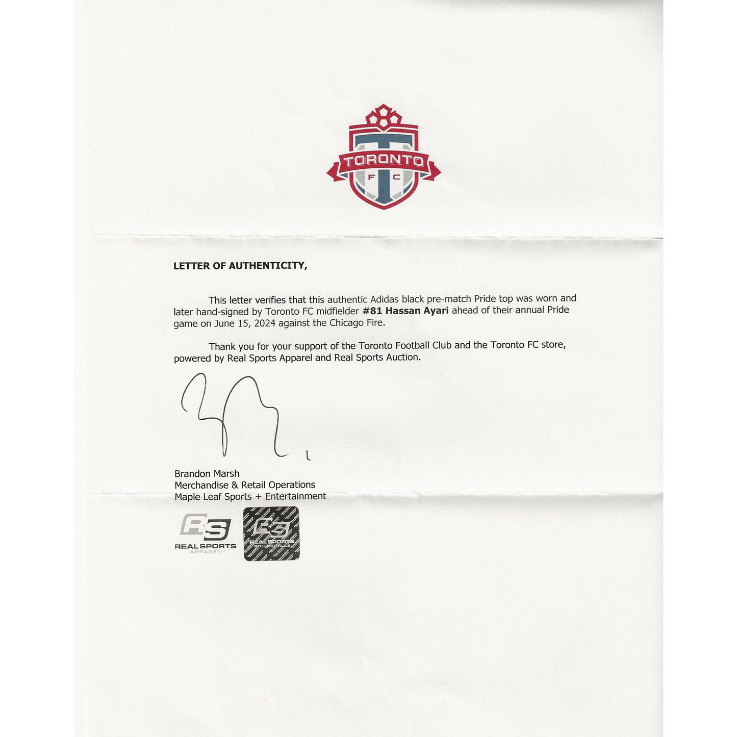 Hassan Ayari Autographed & Player-Worn 2024 Toronto FC Adidas Pride Jersey