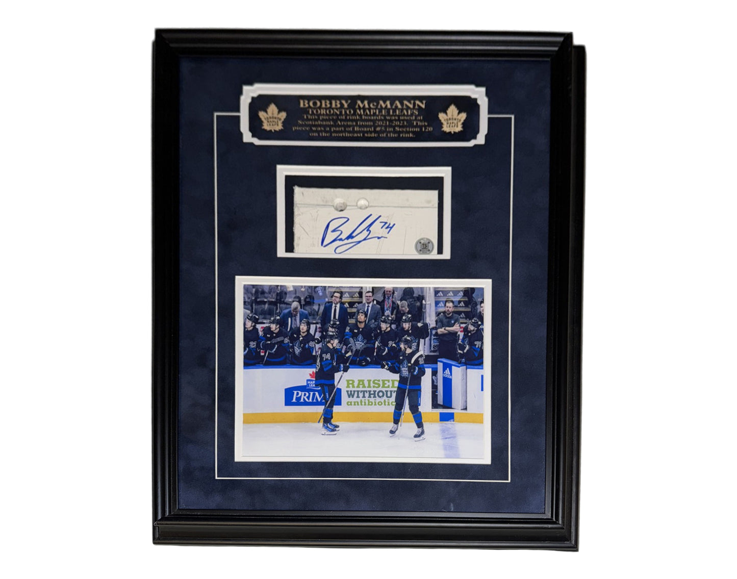 Bobby McMann Autographed Toronto Maple Leafs Framed Game-Used Board Piece