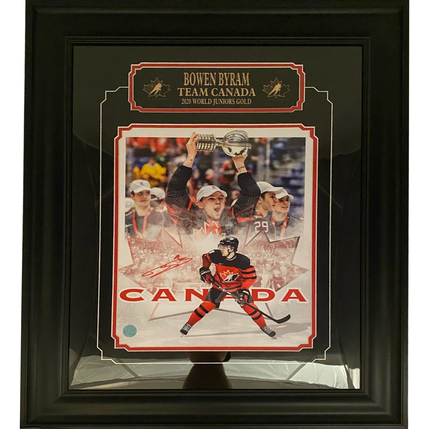 Bowen Byram Autographed Team Canada 2020 World Juniors Artwork Framed 11x14 Photo