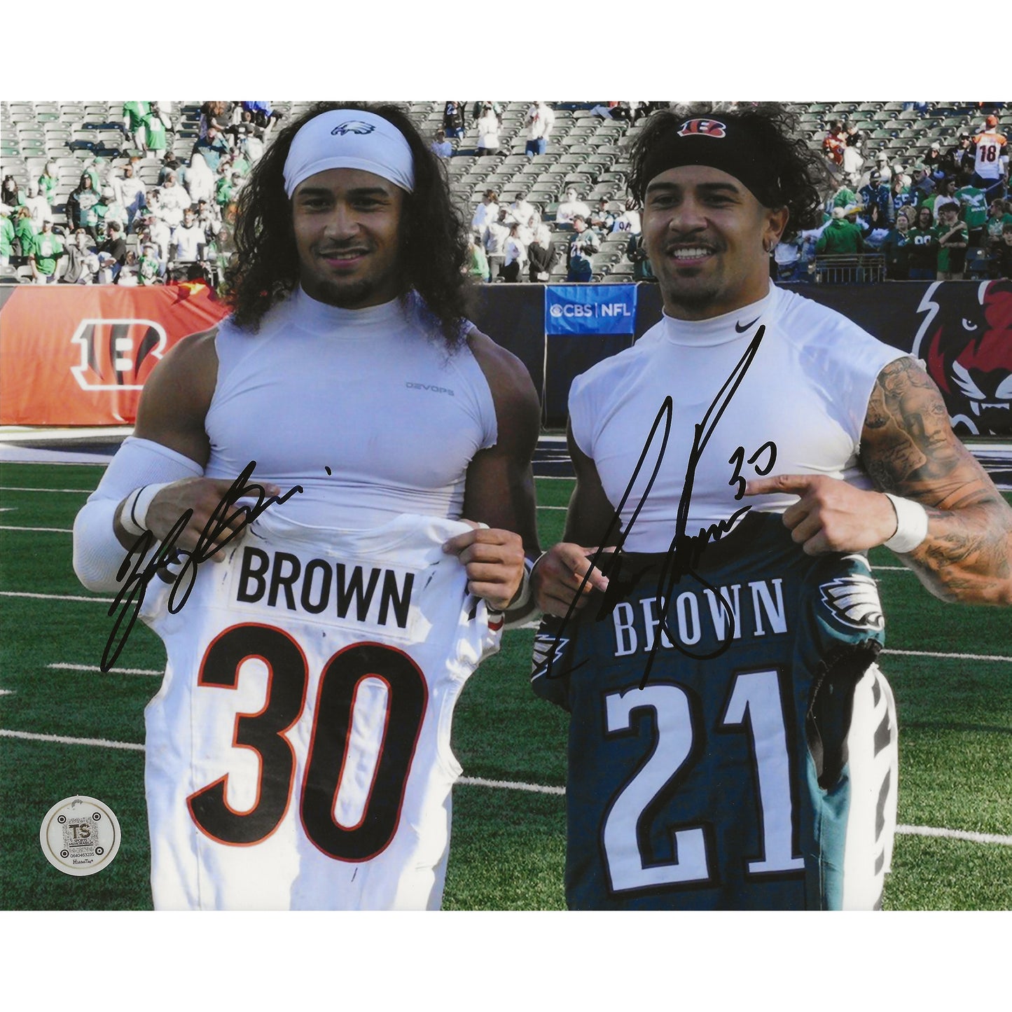 Chase Brown & Sydney Brown Autographed Jersey Swap 8x10 Photo