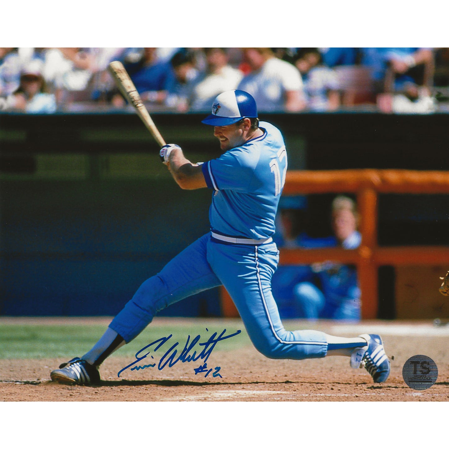 Ernie Whitt Autographed Toronto Blue Jays Swinging 8x10 Photo