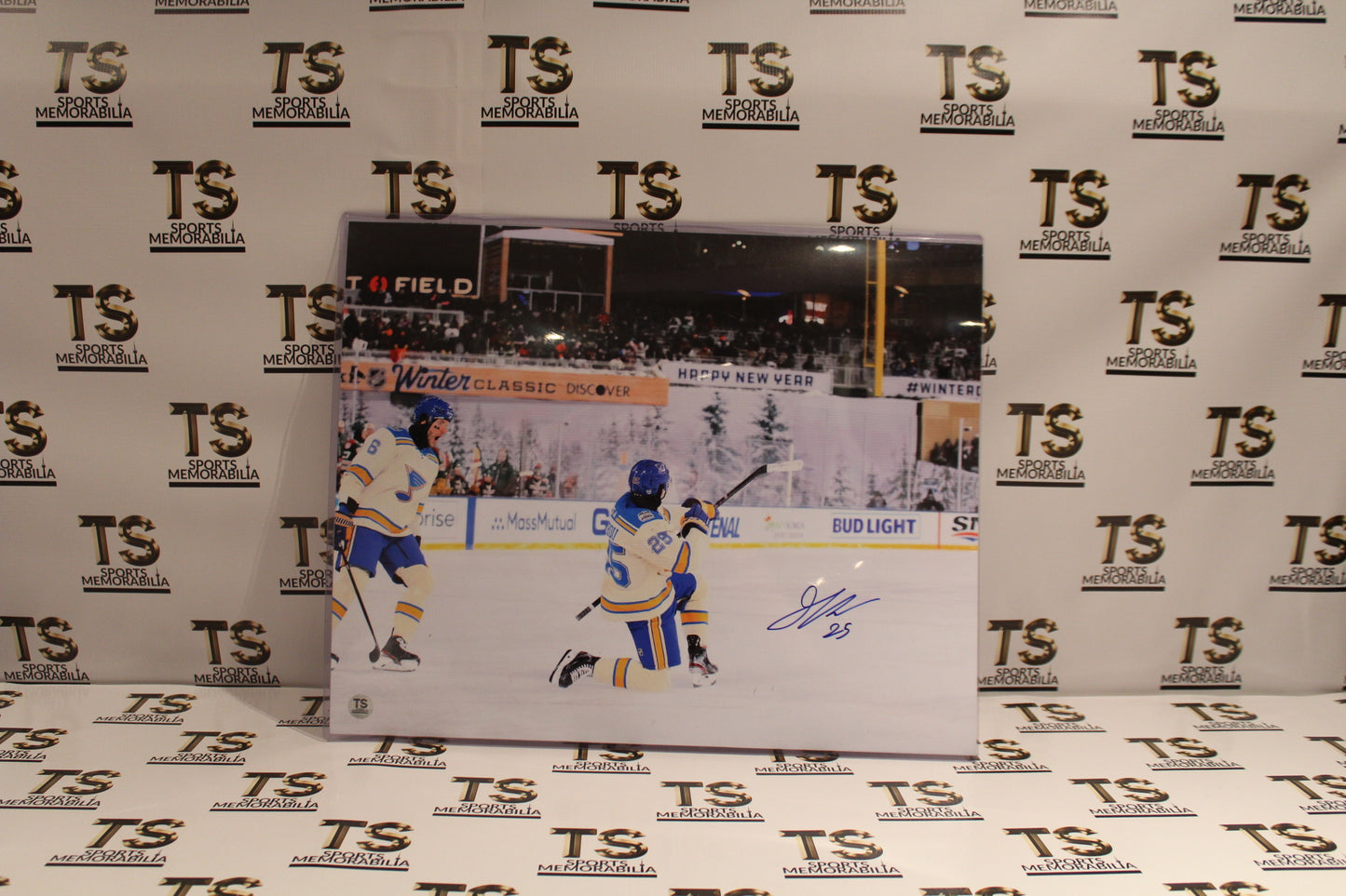 Jordan Kyrou Autographed St. Louis Blues 2022 Winter Classic Goal Celebration 16x20 Photo