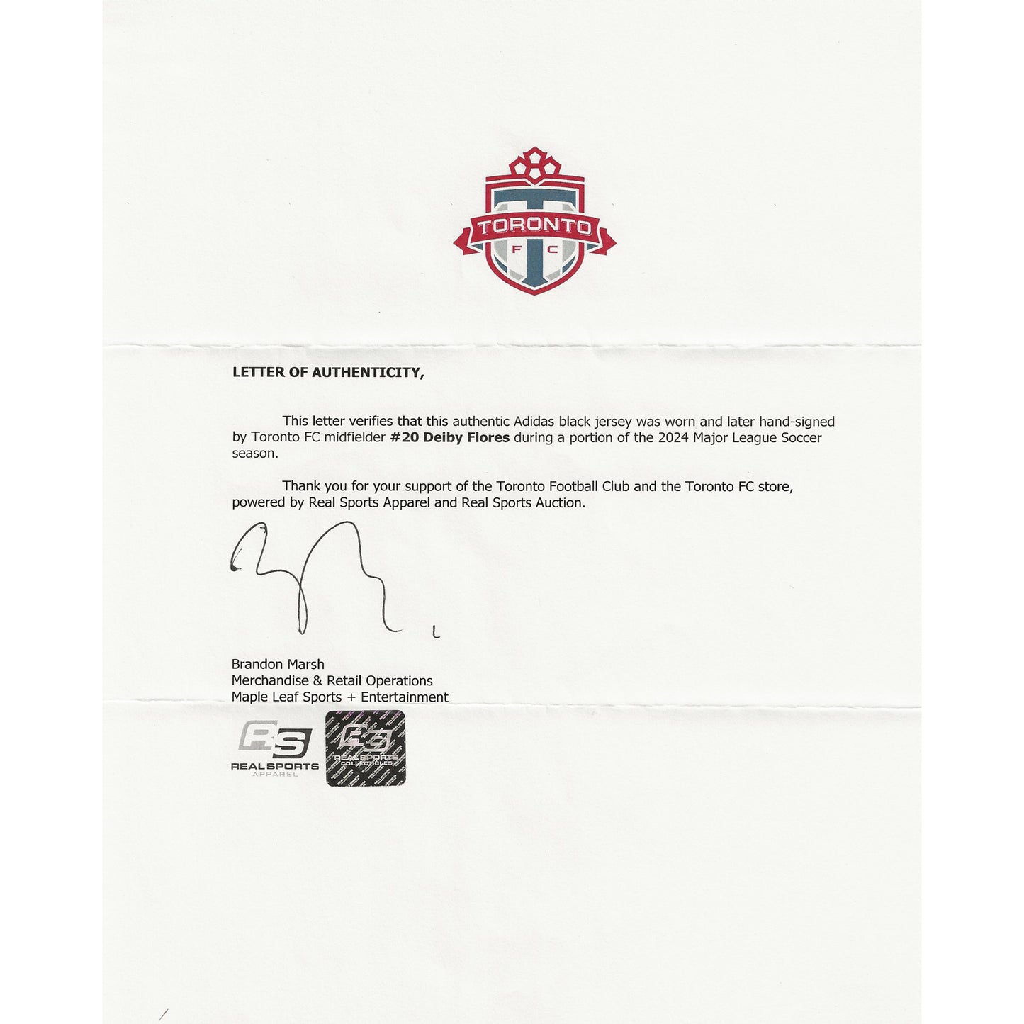 Deiby Flores Autographed & Game-Used Toronto FC Adidas Black Jersey