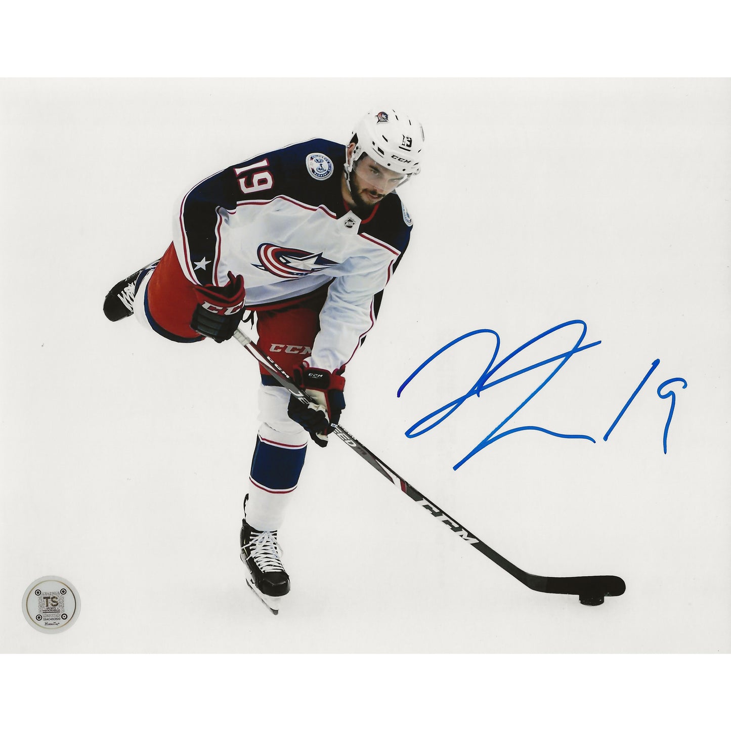 Liam Foudy Autographed Columbus Blue Jackets Wrist Shot 8x10 Photo