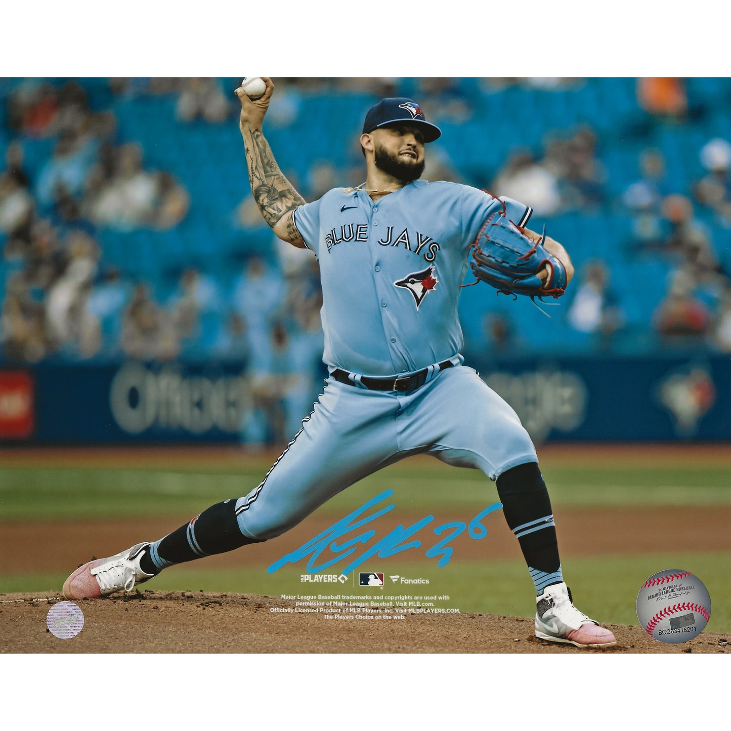 Alek Manoah Autographed Toronto Blue Jays Action Throwing Front View 8x10 Photo