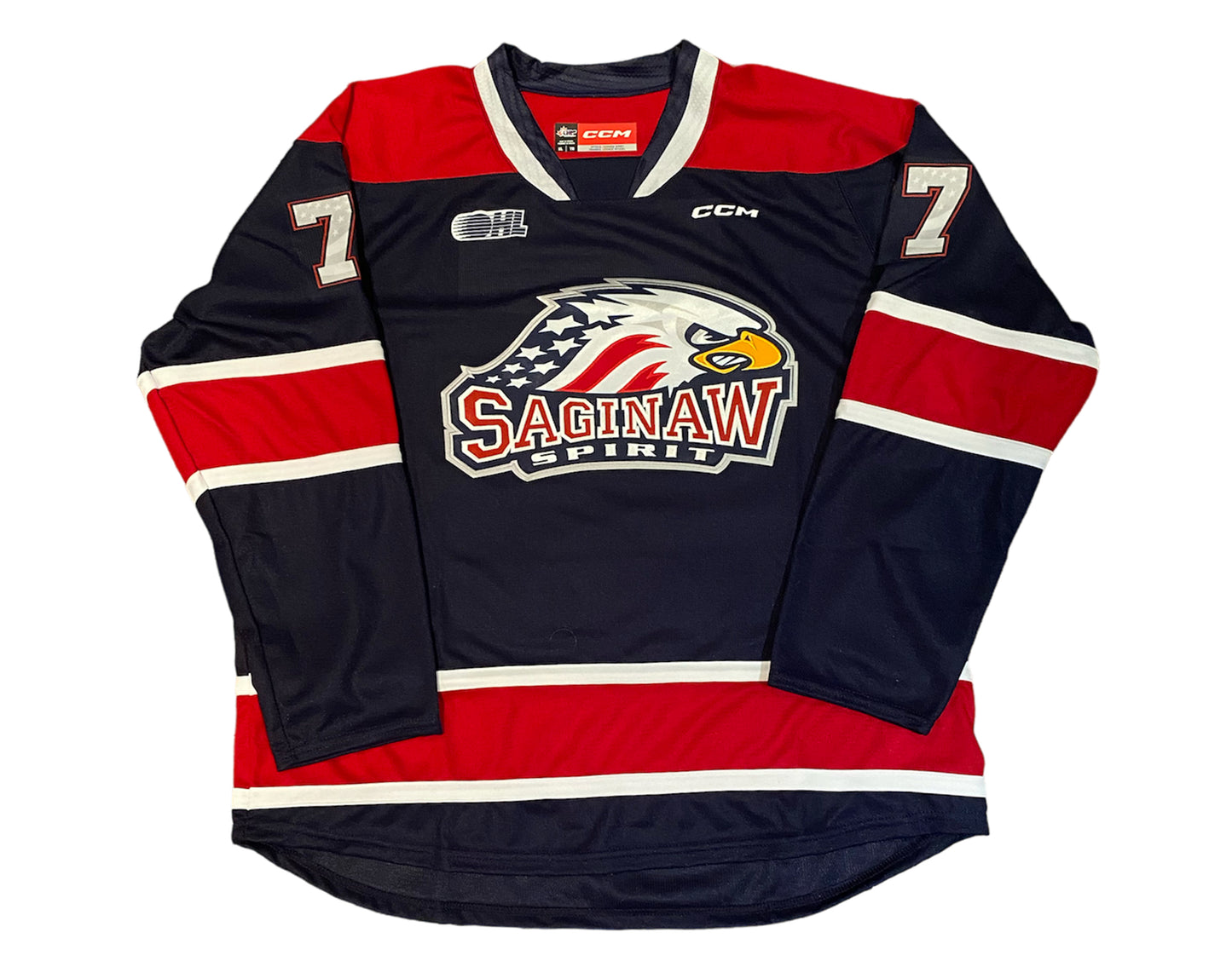 Michael Misa Autographed Saginaw Spirit Home Blue CCM Replica Jersey