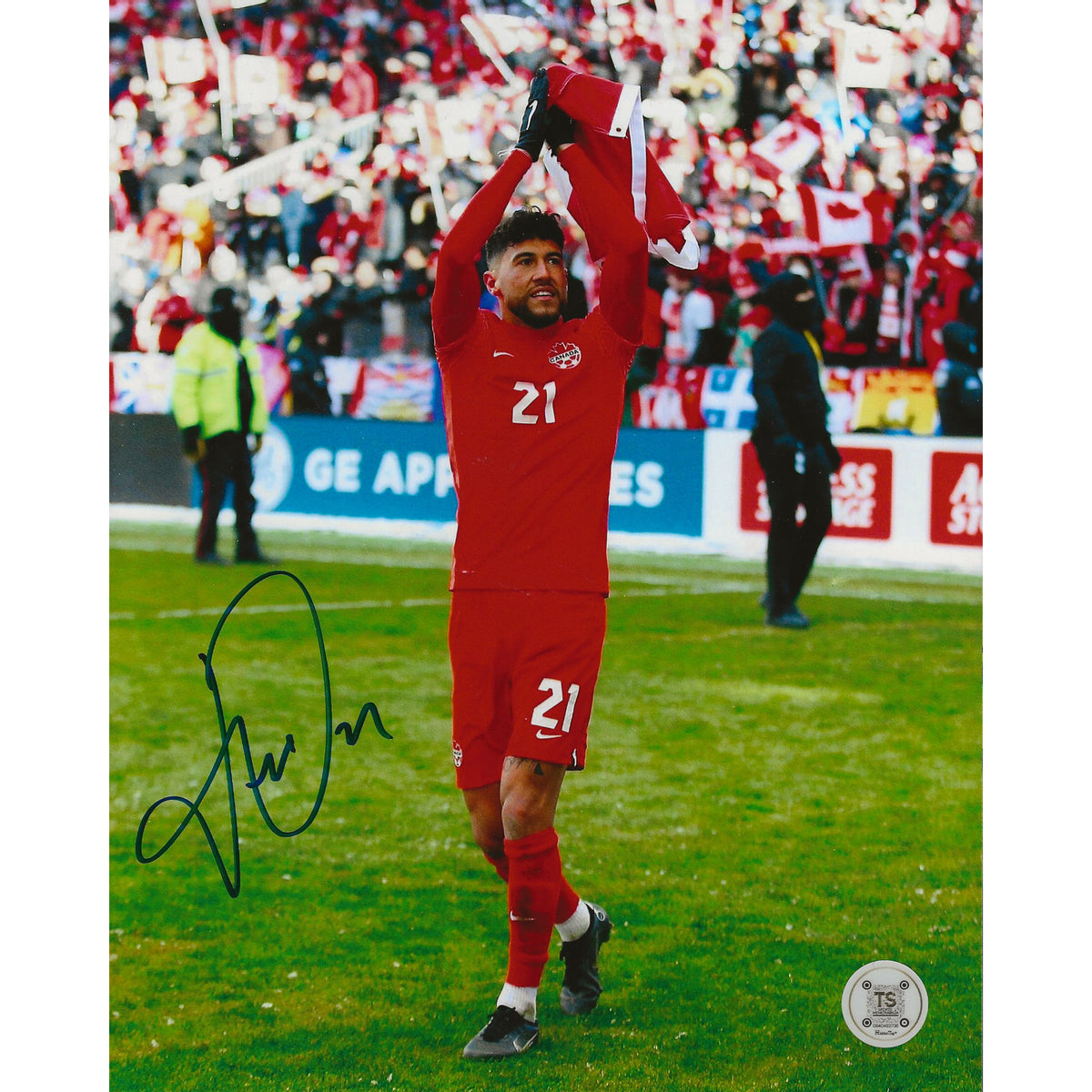 Jonathan Osorio Autographed Canada Men's National Team Flag 8x10 Photo