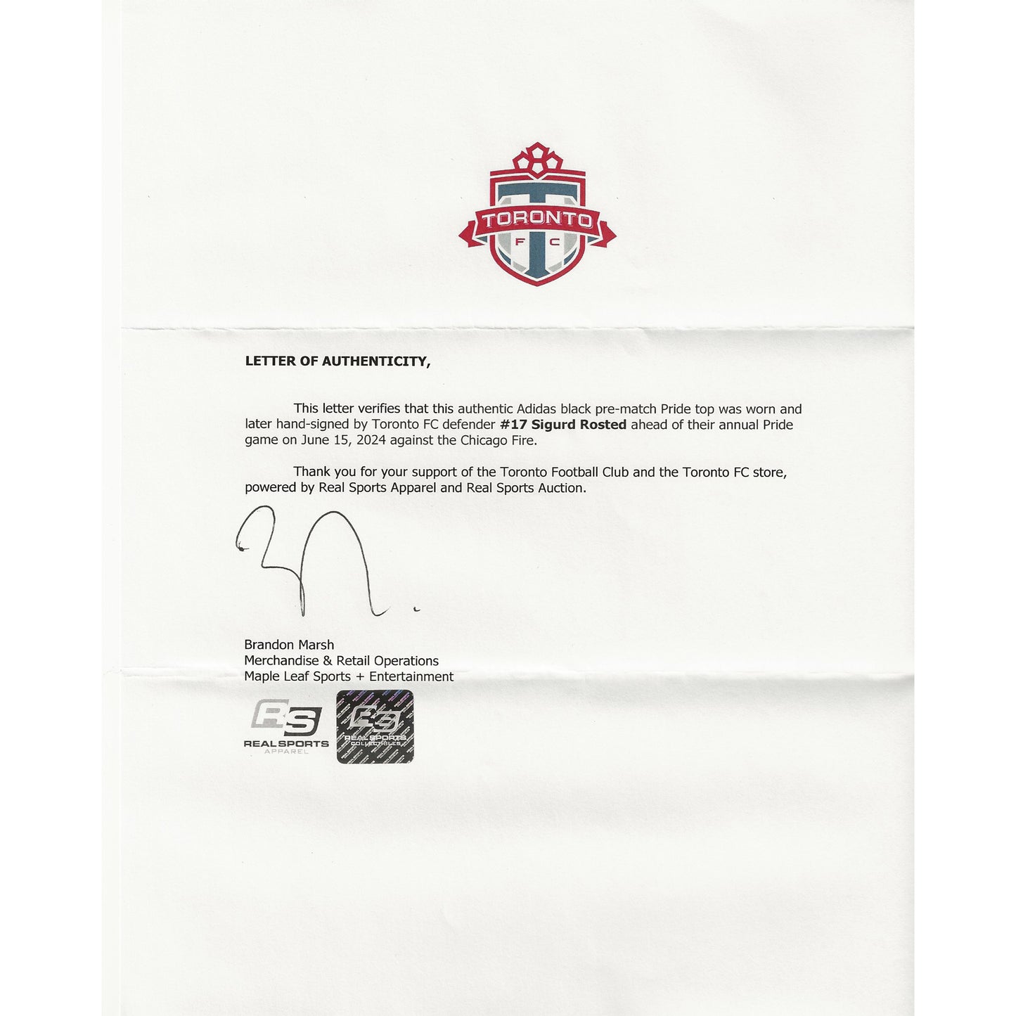 Sigurd Rosted Autographed & Player-Worn 2024 Toronto FC Adidas Pride Jersey