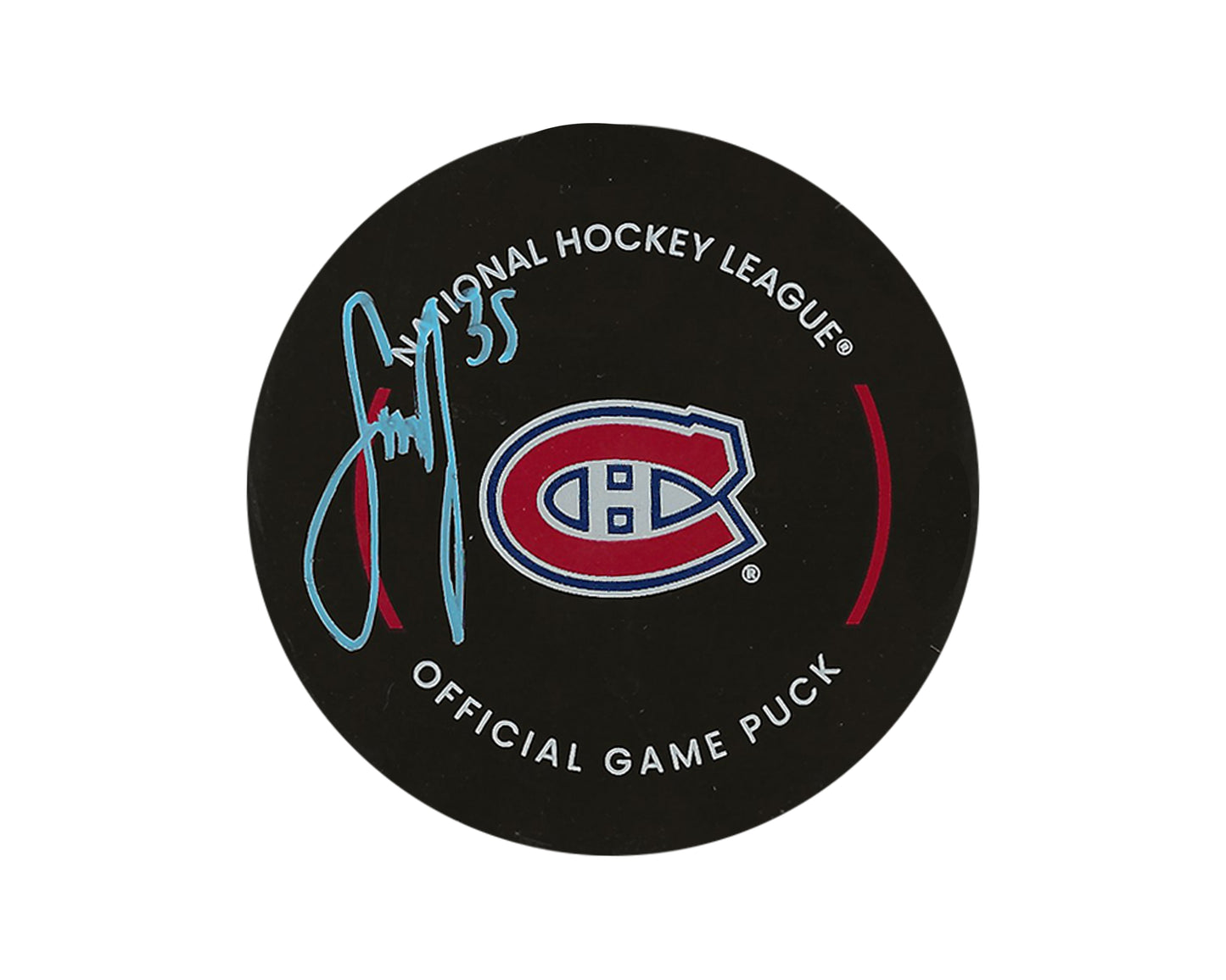 Sam Montembeault Autographed Montreal Canadiens Official Game Puck