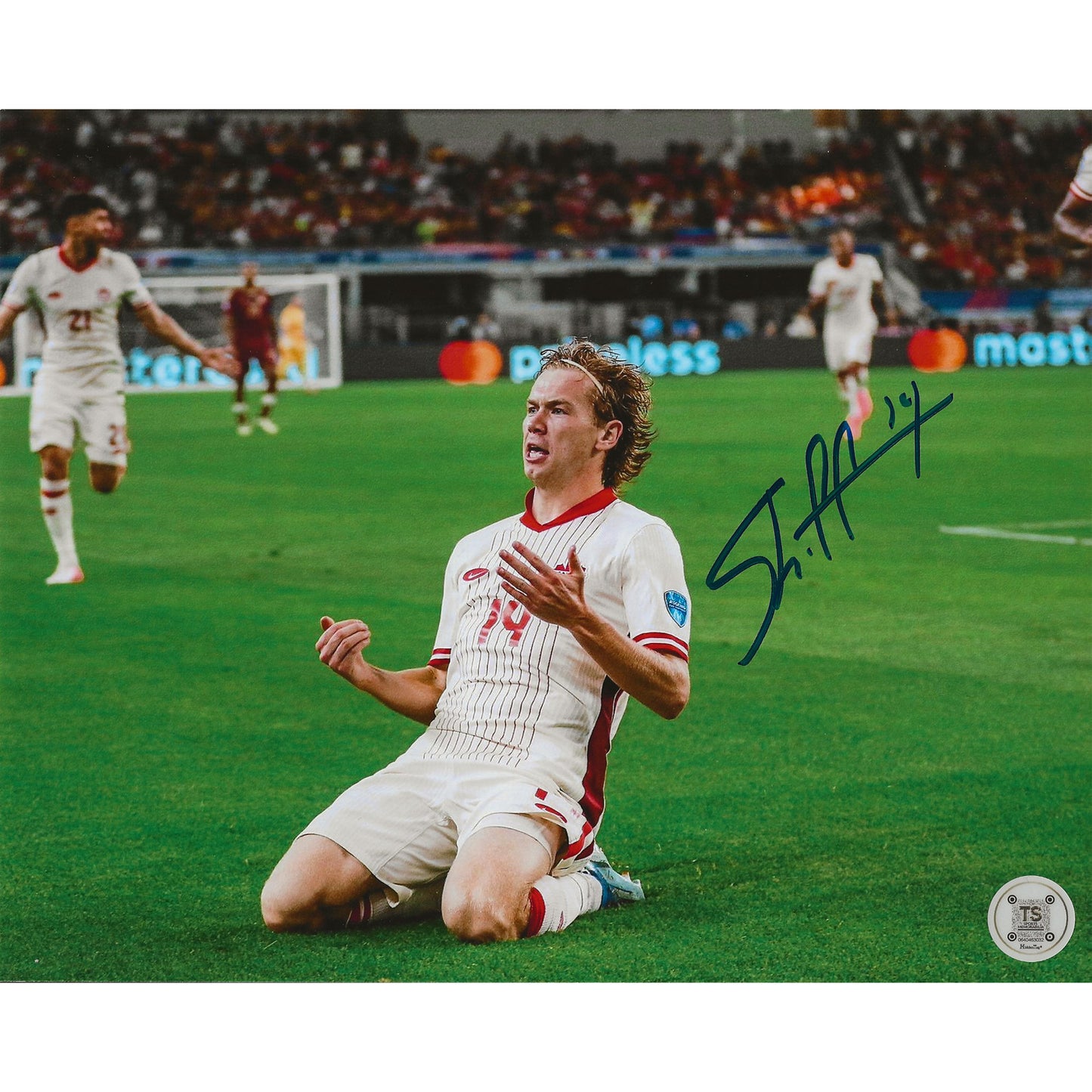 Jacob Shaffelburg Autographed Canada Men's National Team Goal Celebration 8x10 Photo