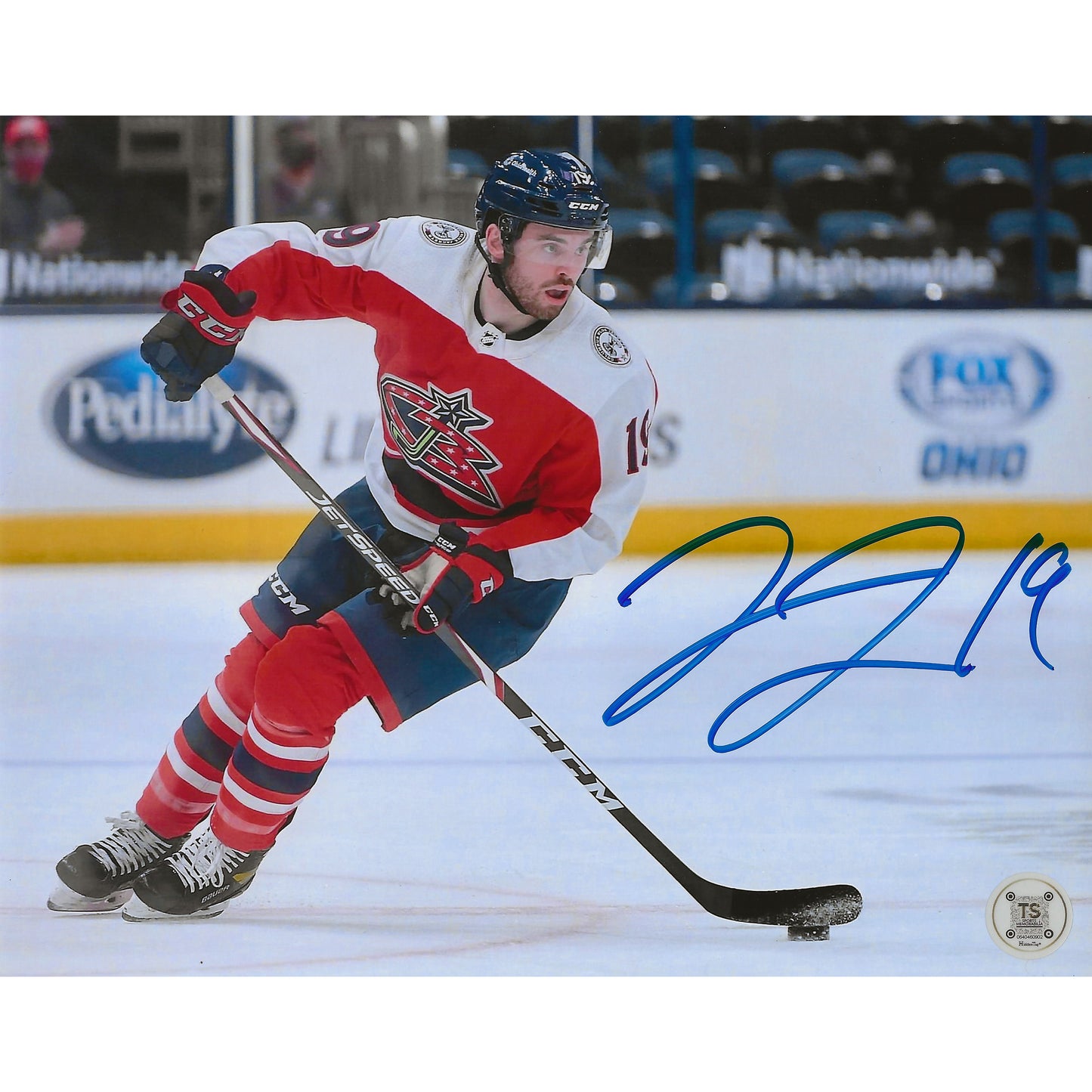 Liam Foudy Autographed Columbus Blue Jackets Reverse Retro 8x10 Photo