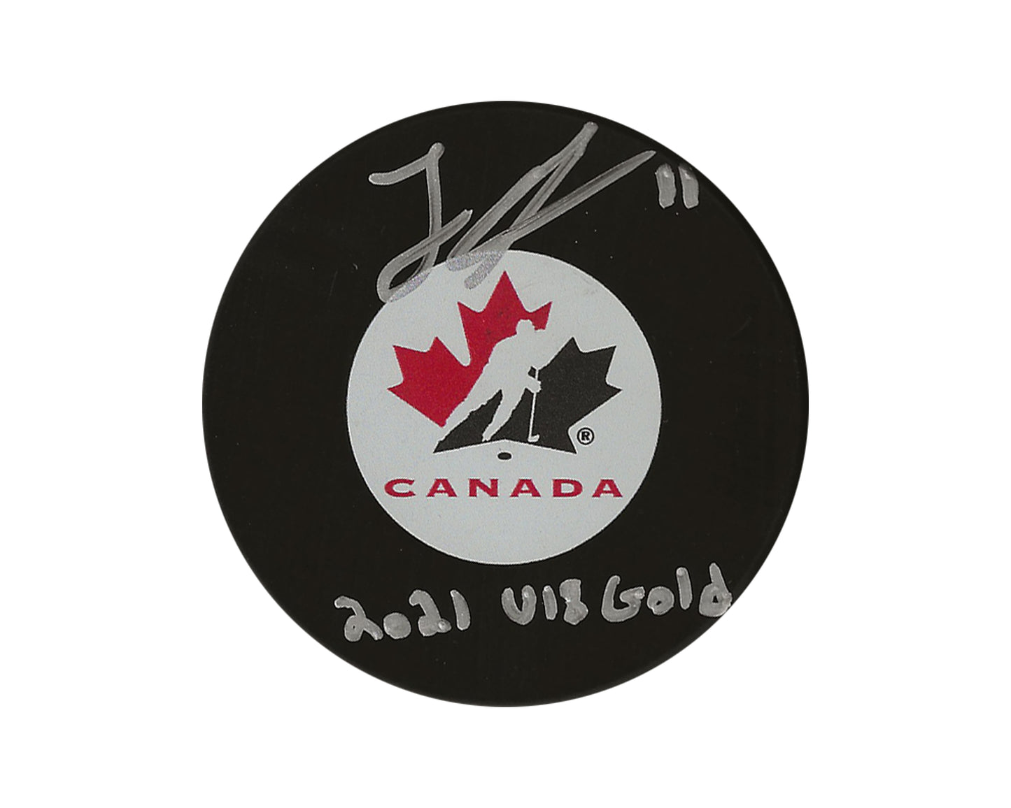Logan Stankoven Autographed Team Canada Autograph Model Puck Inscribed "2021 U18 Gold"