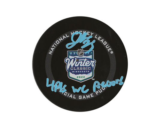 Jordan Kyrou Autographed 2022 Winter Classic Official Game Puck Inscribed "4Pts WC Record"