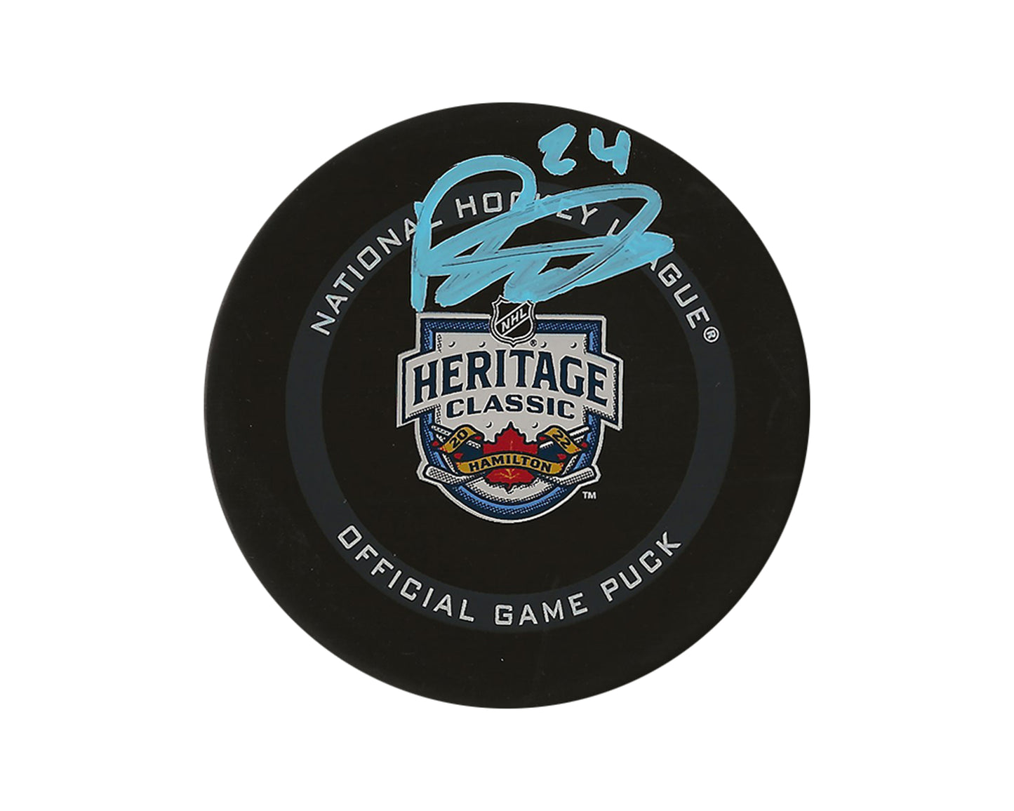 Dylan Cozens Autographed 2022 Heritage Classic Official Game Puck