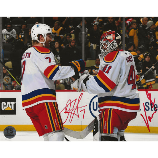 Dougie Hamilton & Vitek Vanecek Autographed New Jersey Devils Reverse Retro 2.0 8x10 Photo