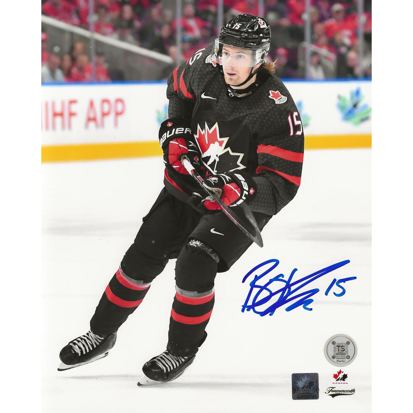 Brennan Othmann Autographed Team Canada 2022 World Juniors Head Up Skating 8x10 Photo