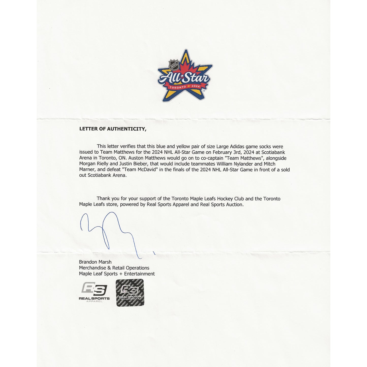 2024 NHL All-Star Game Team Matthews Team-Issued Socks