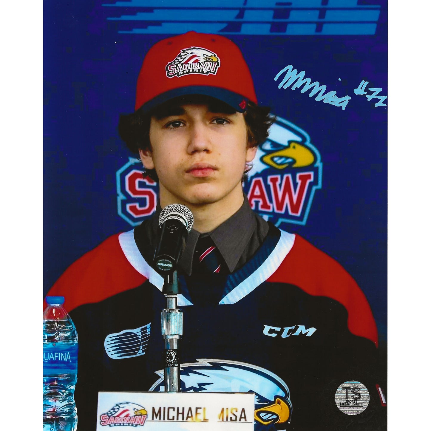 Michael Misa Autographed Saginaw Spirit Draft Day 8x10 Photo