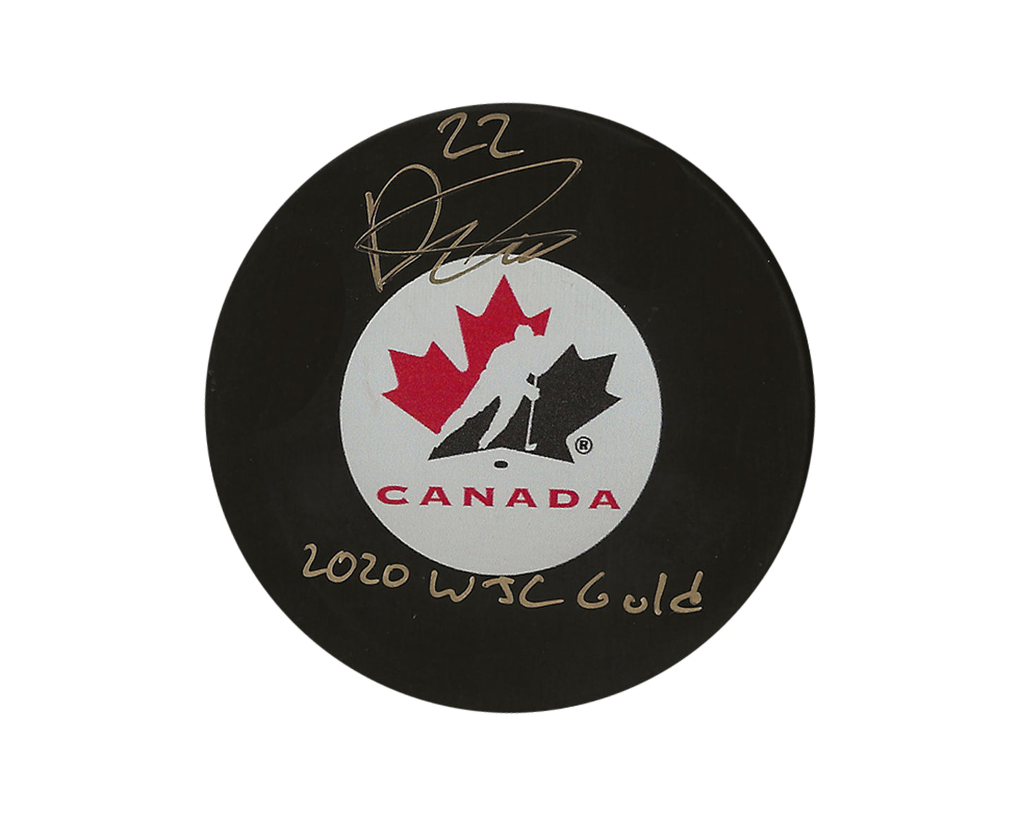 Dylan Cozens Autographed Team Canada Autograph Model Puck Inscribed "2020 WJC Gold"