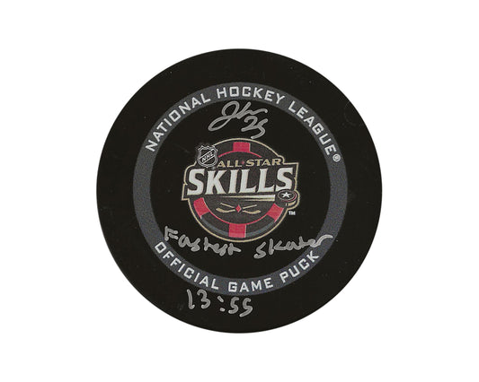 Jordan Kyrou Autographed 2022 All-Star Skills Competition Official Game Puck Inscribed "Fastest Skater 13:55"