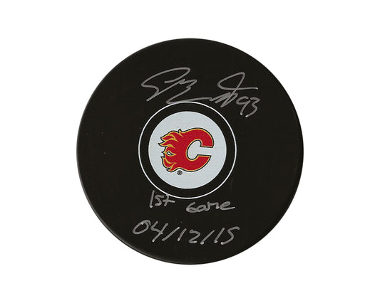 Sam Bennett Autographed Calgary Flames Autograph Model Puck Inscribed "1st Game 04/12/15"