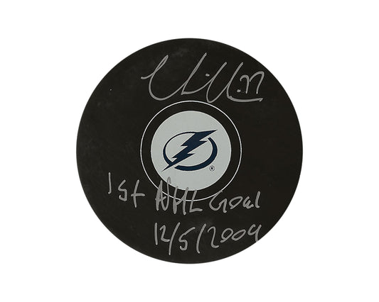 Victor Hedman Autographed Tampa Bay Lightning Autograph Model Puck Inscribed "1st NHL Goal 12/5/2009"