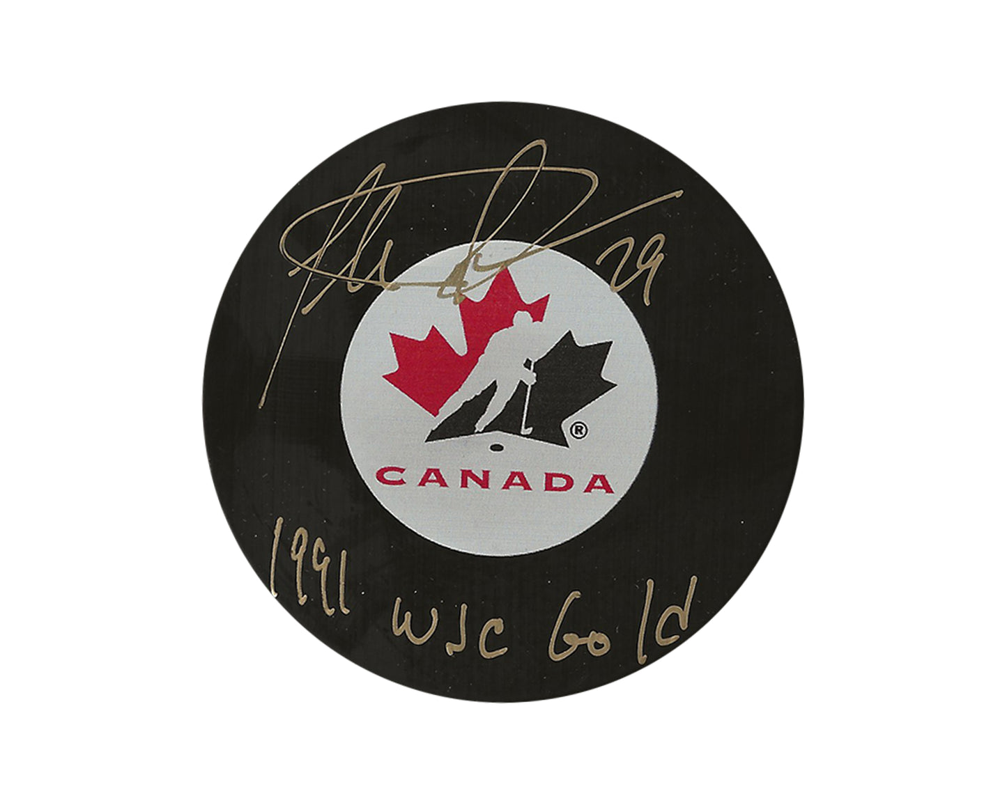 Felix Potvin Autographed Team Canada Autograph Model Puck Inscribed "1991 WJC Gold"