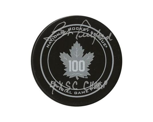 Bob Pulford Autographed Toronto Maple Leafs 100th Anniversary Official Game Puck Inscribed "4x SC Champ"