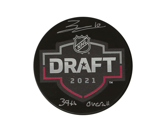 Zack Ostapchuk Autographed 2021 NHL Draft Puck Inscribed "39th Overall"