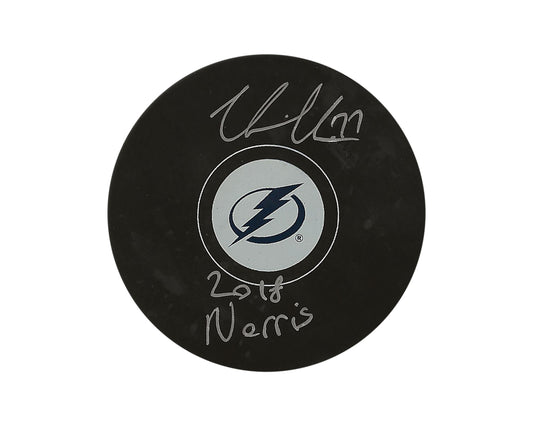 Victor Hedman Autographed Tampa Bay Lightning Autograph Model Puck Inscribed "2018 Norris"