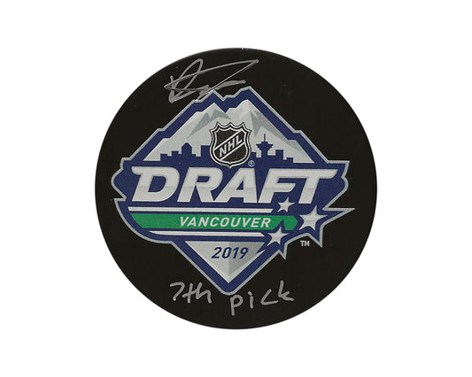 Dylan Cozens Autographed 2019 NHL Draft Puck Inscribed "7th Pick"