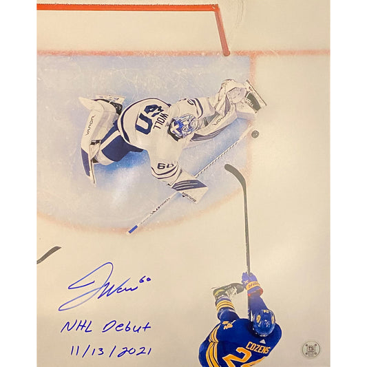 Joseph Woll Toronto Maple Leafs Aerial View Autographed 11x14 Photo Inscribed "NHL Debut 11/13/2021"