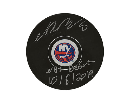 Noah Dobson Autographed New York Islanders Autograph Model Puck Inscribed "NHL Debut 10/8/2019"