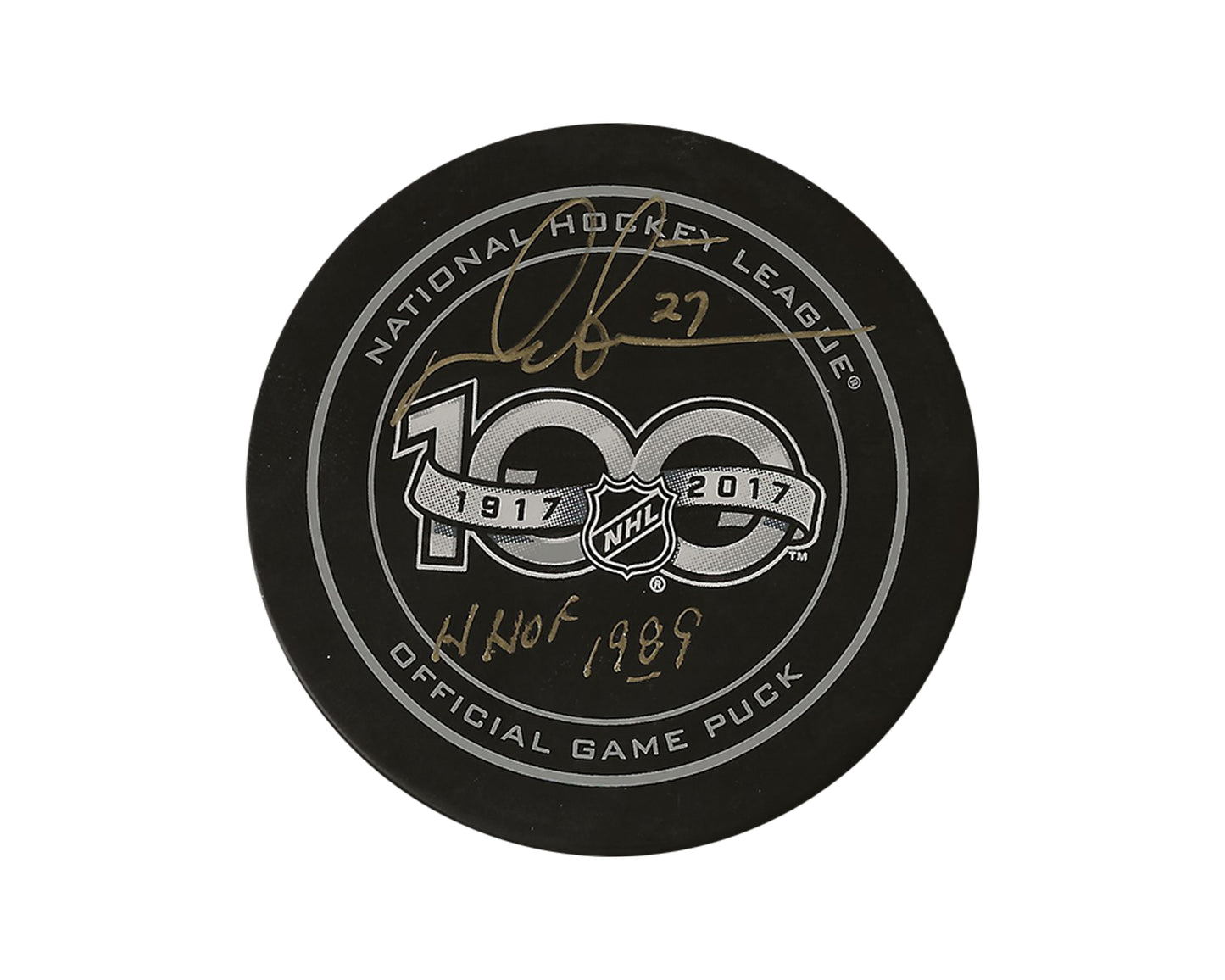 Darryl Sittler Autographed NHL 100th Anniversary Official Game Puck Inscribed "HHOF 1989"