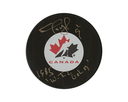 Shayne Corson Autographed Team Canada Autograph Model Puck Inscribed "1985 WJC Gold"