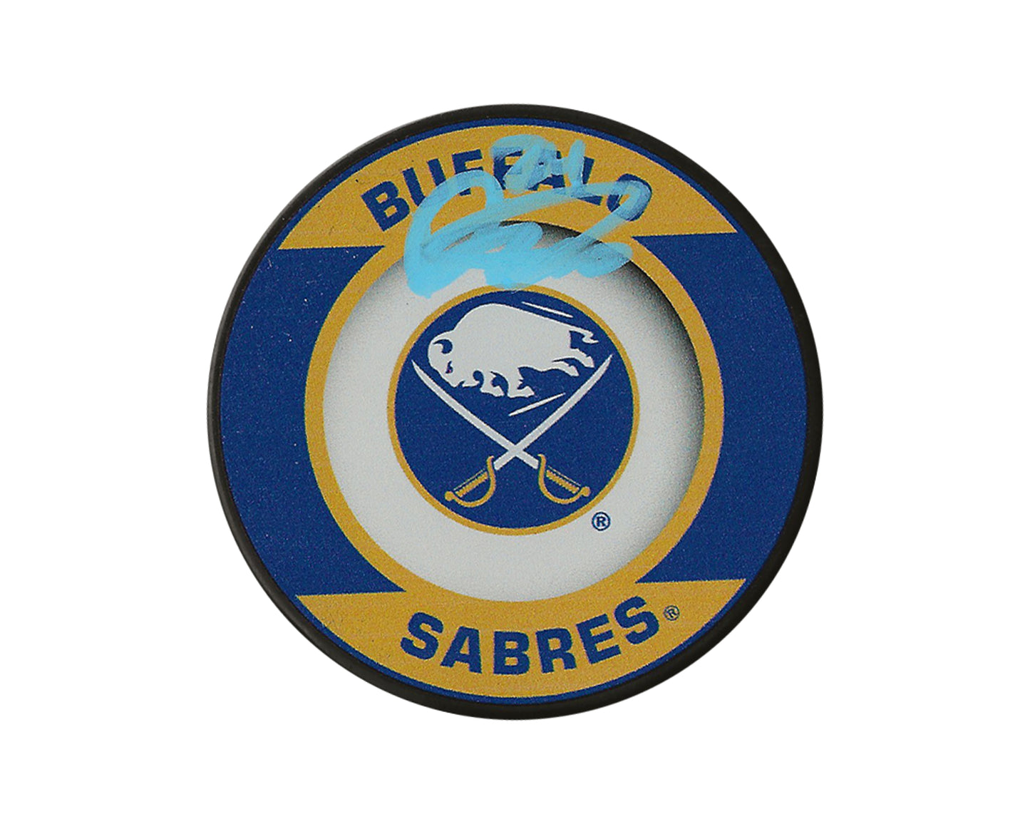 Dylan Cozens Autographed Buffalo Sabres Retro Souvenir Puck