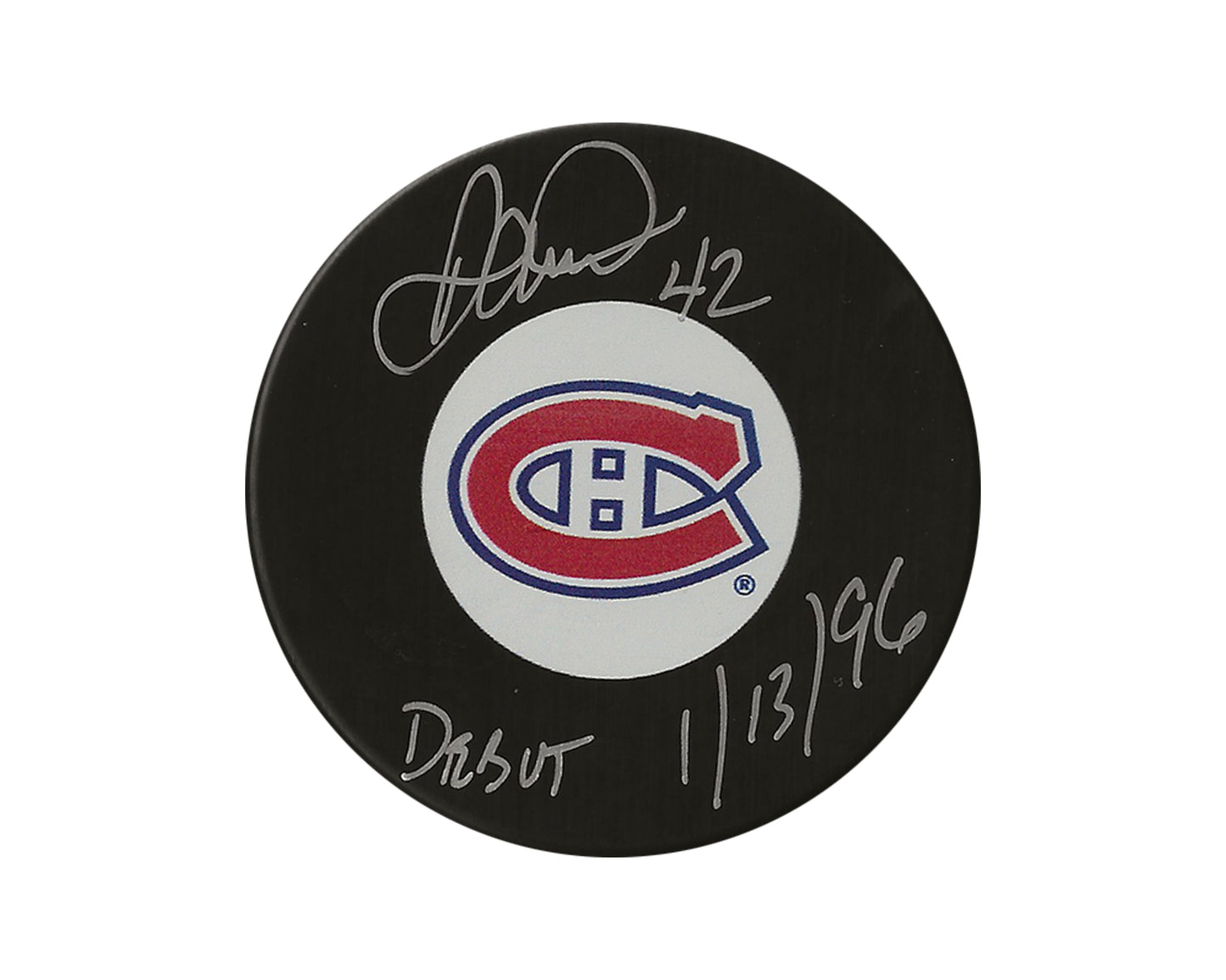 Darcy Tucker Autographed Montreal Canadiens Autograph Model Puck Inscribed "Debut 1/13/96"