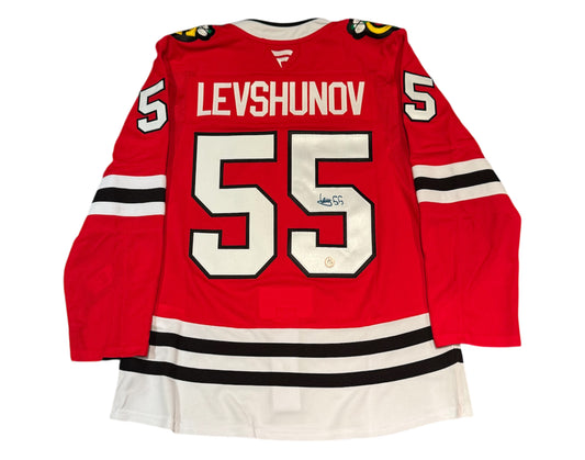 Artyom Levshunov Autographed Chicago Blackhawks Home Red Fanatics Premium Jersey