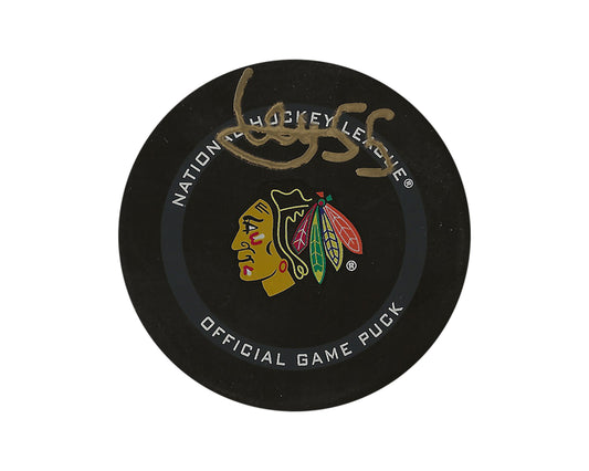 Artyom Levshunov Autographed Chicago Blackhawks Official Game Puck