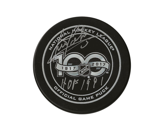Denis Potvin Autographed NHL 100th Anniversary Official Game Puck Inscribed "HHOF 1991"