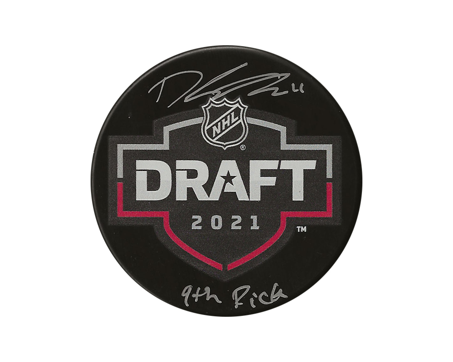 Dylan Guenther Autographed 2021 NHL Draft Puck Inscribed "9th Pick"