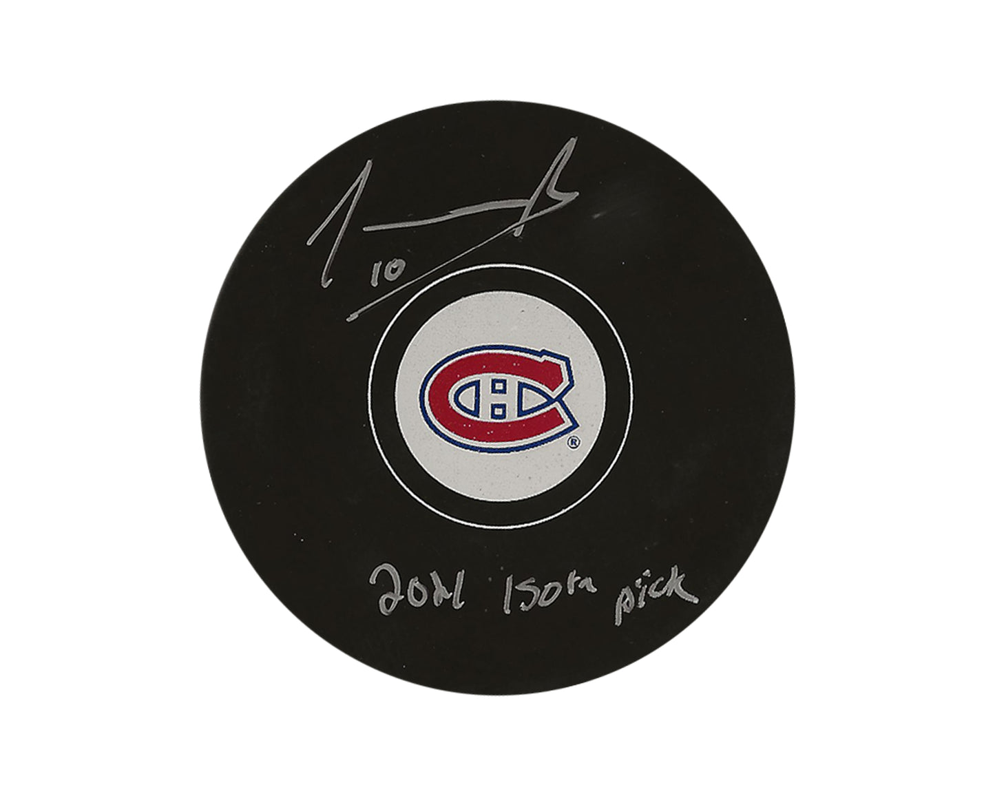 Joshua Roy Autographed Montreal Canadiens Autograph Model Puck Inscribed "2021 150th Pick"