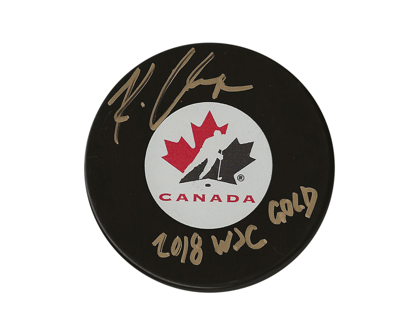 Kale Clague Autographed Team Canada Autograph Model Puck Inscribed "2018 WJC Gold"