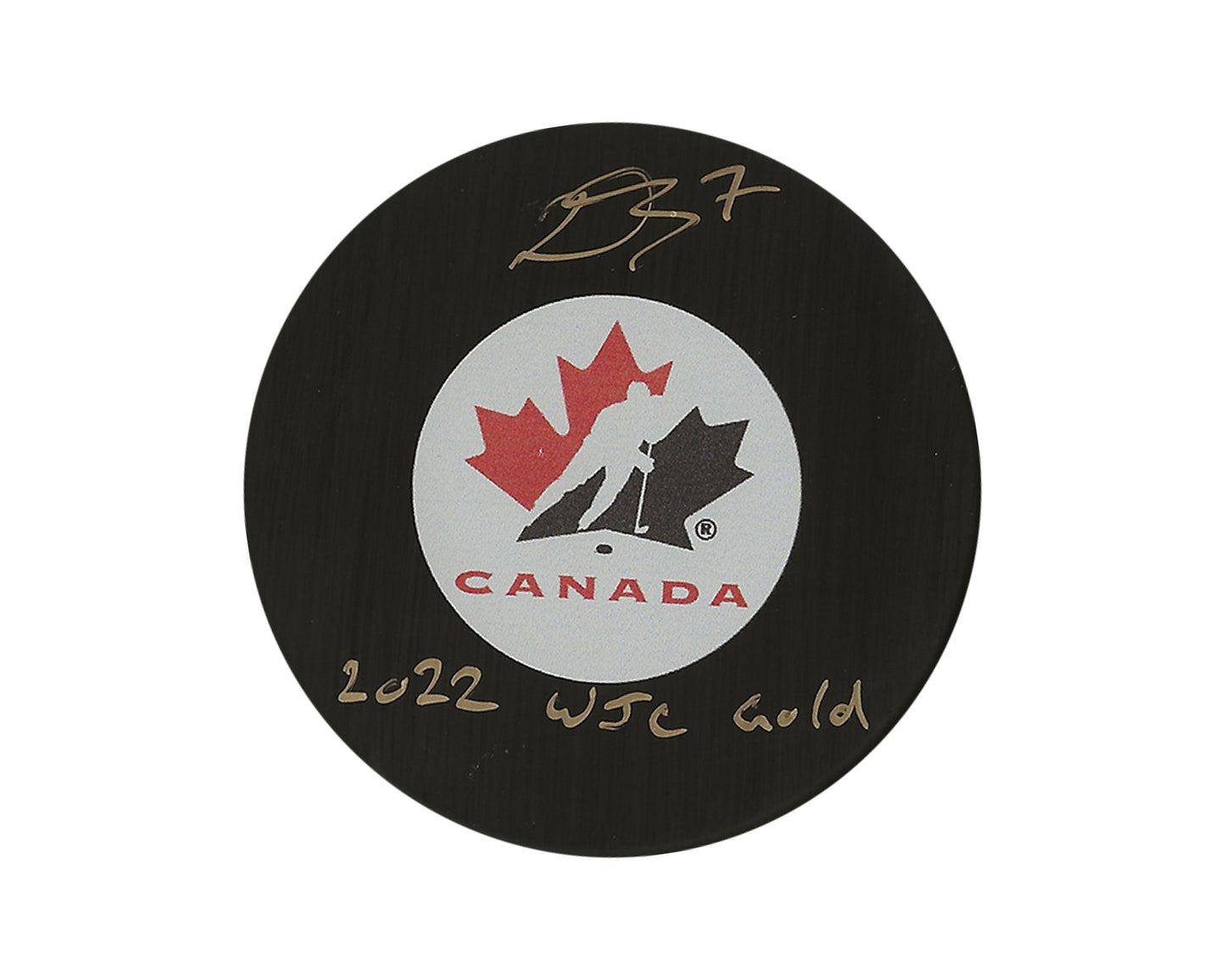 Donovan Sebrango Autographed Team Canada Autograph Model Puck Inscribed "2022 WJC Gold"