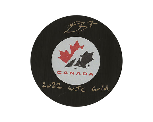 Donovan Sebrango Autographed Team Canada Autograph Model Puck Inscribed "2022 WJC Gold"