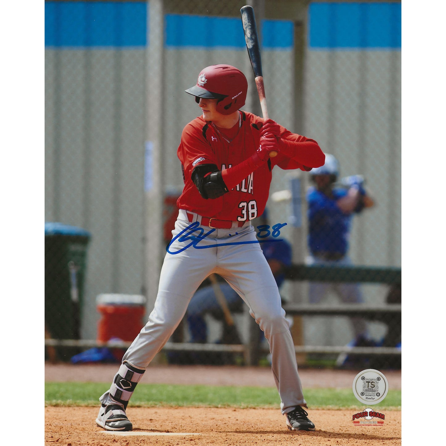 Owen Caissie Autographed Team Canada Batting Front View 8x10 Photo